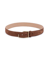 Men's Hedvig Brown Non-Reversible Push Ball Pin Buckle Suede Leather Belt