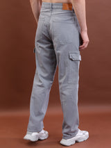 Men's Grey Relaxed Fit Clean Look Cotton Cargo Jeans