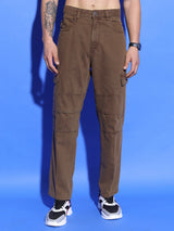 Men's Brown Clean Look Mid-Rise Straight Fit Jeans