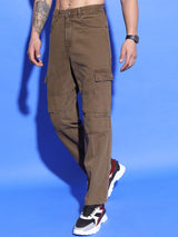 Men's Brown Clean Look Mid-Rise Straight Fit Jeans