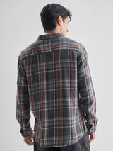 Men's Grey and Orange Dobby Textured Checked Relaxed Overshirt