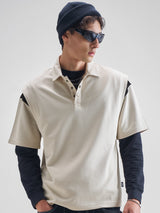 Men's Cream Round Neck Half Sleeve Oversized Tshirt