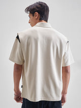 Men's Cream Round Neck Half Sleeve Oversized Tshirt