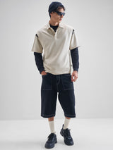 Men's Cream Round Neck Half Sleeve Oversized Tshirt