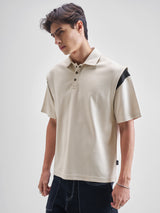 Men's Cream Round Neck Half Sleeve Oversized Tshirt