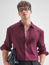 Men's Maroon and Red Jacquard Textured Solid Relaxed Shirt