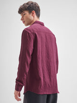 Men's Maroon and Red Jacquard Textured Solid Relaxed Shirt