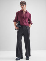 Men's Maroon and Red Jacquard Textured Solid Relaxed Shirt