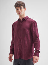 Men's Maroon and Red Jacquard Textured Solid Relaxed Shirt