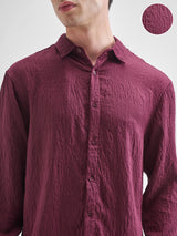 Men's Maroon and Red Jacquard Textured Solid Relaxed Shirt