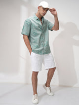 Men's Sage Green Comfort Floral Opaque Printed Casual Shirt