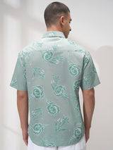 Men's Sage Green Comfort Floral Opaque Printed Casual Shirt