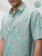 Men's Sage Green Comfort Floral Opaque Printed Casual Shirt