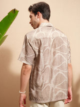 Men's Light Brown Relaxed Fit Abstract Printed Cuban Collar Casual Shirt