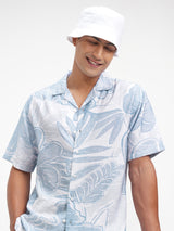 Men's Bluewhite Relaxed Fit Floral Printed Cuban Collar Casual Shirt