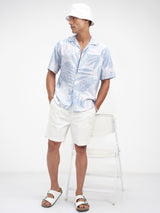 Men's Bluewhite Relaxed Fit Floral Printed Cuban Collar Casual Shirt
