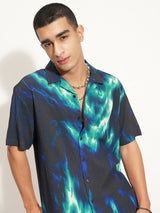 Men's Multi Color Abstract Printed Cuban Collar Casual Shirt
