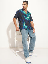Men's Multi Color Abstract Printed Cuban Collar Casual Shirt