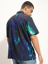Men's Multi Color Abstract Printed Cuban Collar Casual Shirt