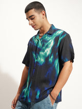 Men's Multi Color Abstract Printed Cuban Collar Casual Shirt