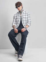 Men's Cream Striped Cutaway Collar Relaxed Fit Pure Cotton Casual Shirt