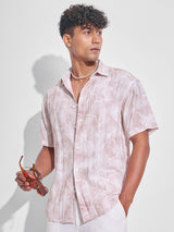 Men's Light Pink Relaxed Fit Abstract Printed Spread Collar Casual Shirt