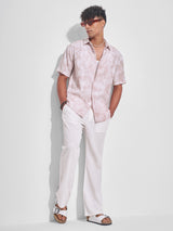 Men's Light Pink Relaxed Fit Abstract Printed Spread Collar Casual Shirt