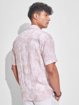 Men's Light Pink Relaxed Fit Abstract Printed Spread Collar Casual Shirt