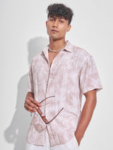Men's Light Pink Relaxed Fit Abstract Printed Spread Collar Casual Shirt
