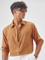 Men's Rust Dobby Textured Solid Relaxed Shirt