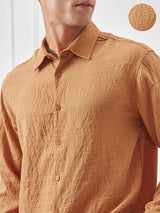 Men's Rust Dobby Textured Solid Relaxed Shirt