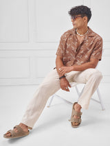 Men's Rust Cream Printed Cuban Collar Relaxed Shirt