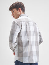 Men's Grey and Off White Seer Sucker Relaxed Checked Shirt
