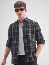 Men's Black Chinelle Yarn Dobby Checked Relaxed Shirt
