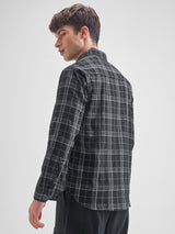Men's Black Chinelle Yarn Dobby Checked Relaxed Shirt