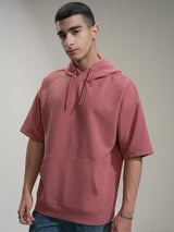 Men's Rust Hooded Drop-Shoulder Sleeves Pockets Tshirt