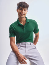 Men's Bottle Green Solid Polo Collar Tshirt