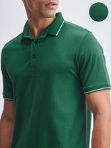 Men's Bottle Green Solid Polo Collar Tshirt