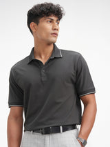 Men's Dark Grey Polo Collar Cotton Relaxed Fit Tshirt