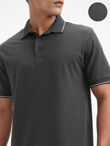 Men's Dark Grey Polo Collar Cotton Relaxed Fit Tshirt