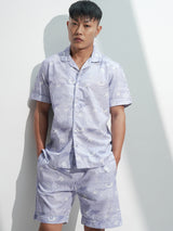 Men's Lavender Marvel Avengers Printed Cotton Shirt With Shorts Co-Ords