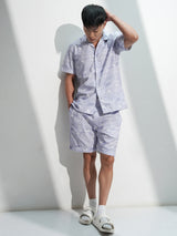 Men's Lavender Marvel Avengers Printed Cotton Shirt With Shorts Co-Ords