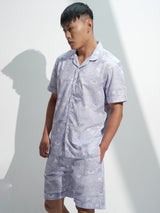 Men's Lavender Marvel Avengers Printed Cotton Shirt With Shorts Co-Ords