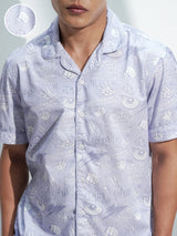 Men's Lavender Marvel Avengers Printed Cotton Shirt With Shorts Co-Ords