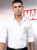 Men's White Marvel Wakanda Satin Embellished Slim Fit Partyshirt