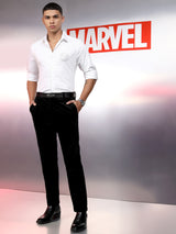 Men's White Marvel Wakanda Satin Embellished Slim Fit Partyshirt