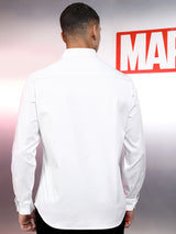 Men's White Marvel Wakanda Satin Embellished Slim Fit Partyshirt