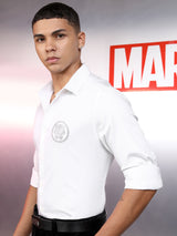Men's White Marvel Wakanda Satin Embellished Slim Fit Partyshirt