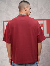 Men's Maroon Deadpool Printed Cotton Oversized Tshirt