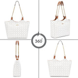 Women's White Casual Printed Tote Bag
